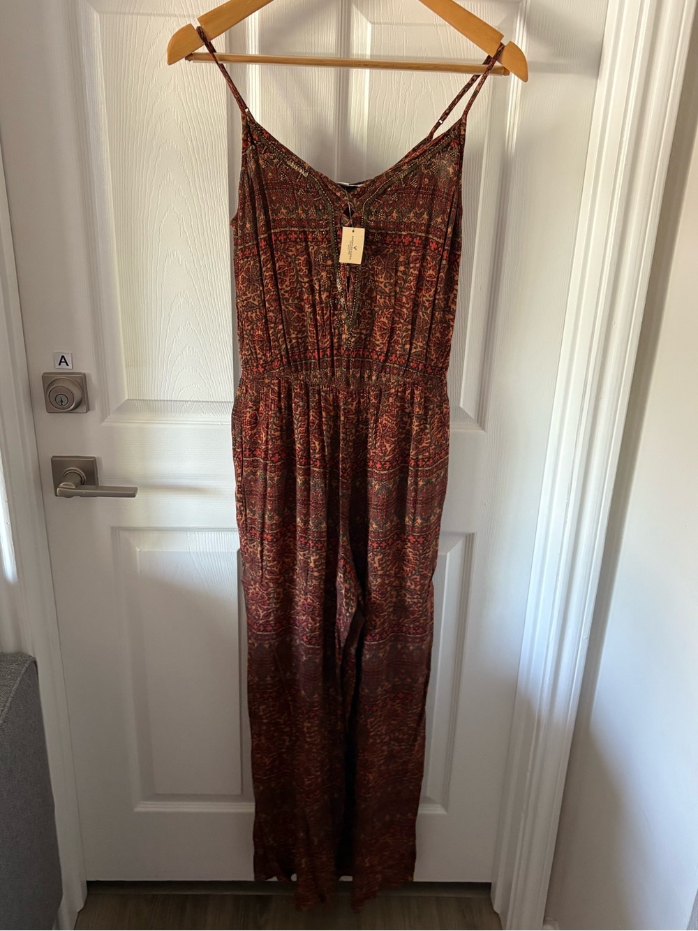 NWT American Eagle Boho Sequin Wide-Leg Jumpsuit Print Romper Size M